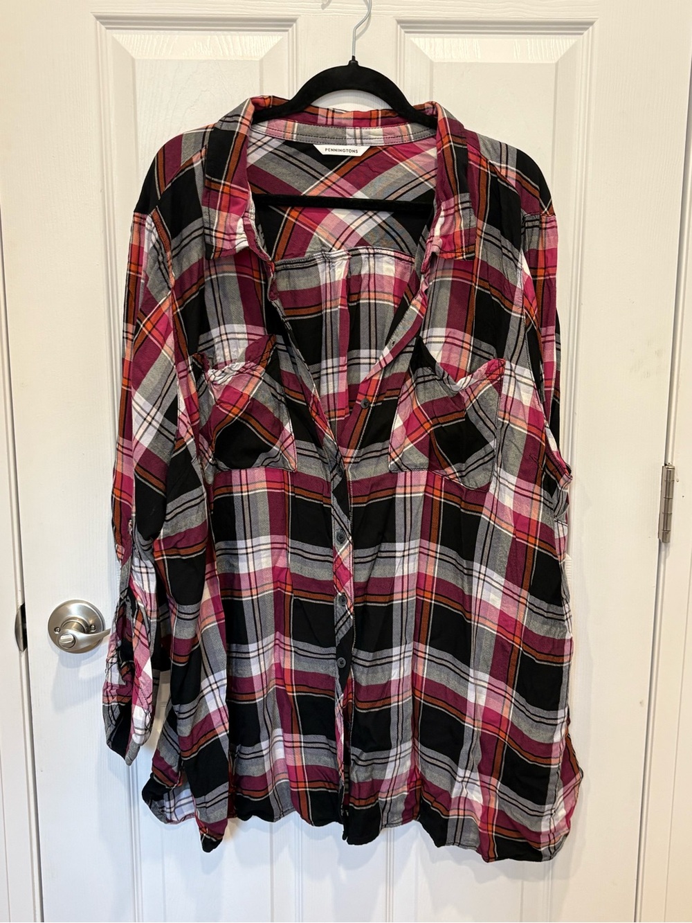 Pennington Women's Pink Plaid Button-Up Shirt - Casual Oversized Top #1183